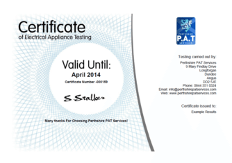 Perth PAT Testing Certificate Example